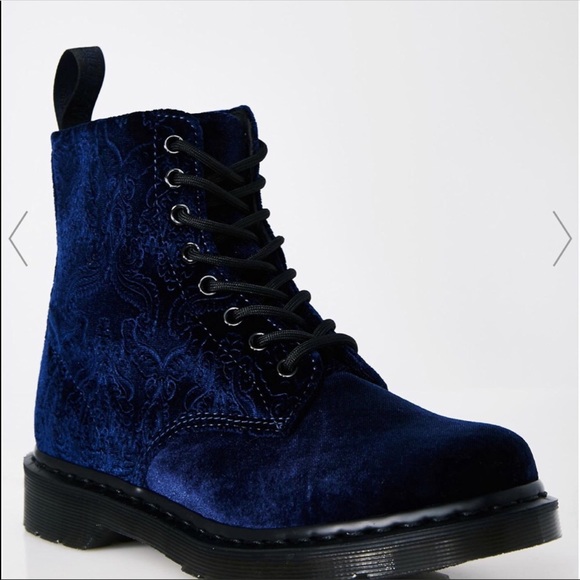 New! Dr Martens Combat Blue Embossed Velvet - Picture 4 of 7